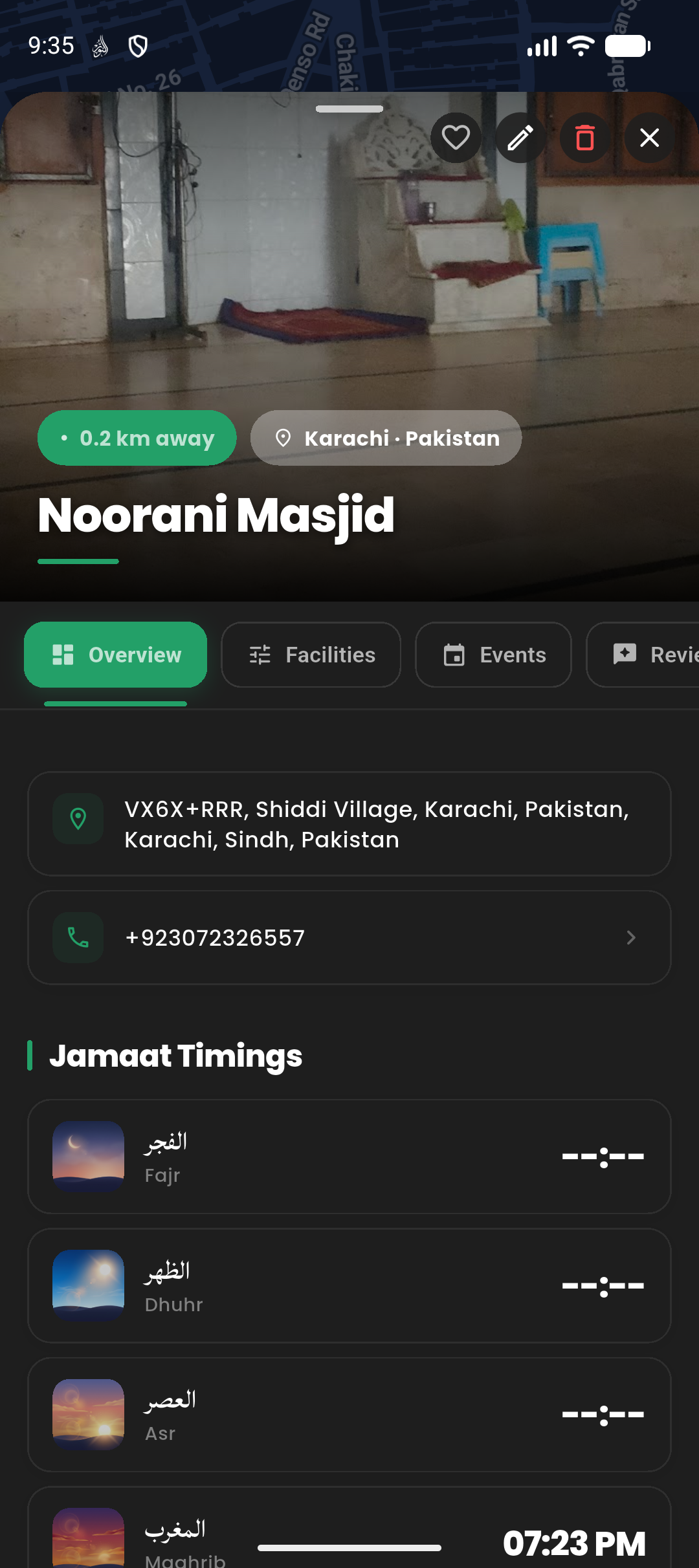 Masjid details — Jamaʿah schedule, facilities, events and directions for each masjid — kept current by the community.